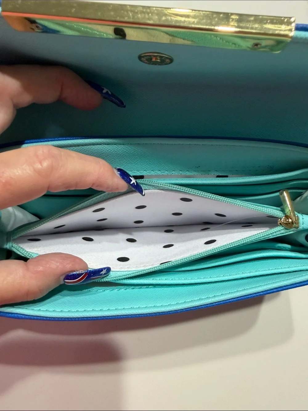 Blue Women's Clutch Wallet with Gold Accent